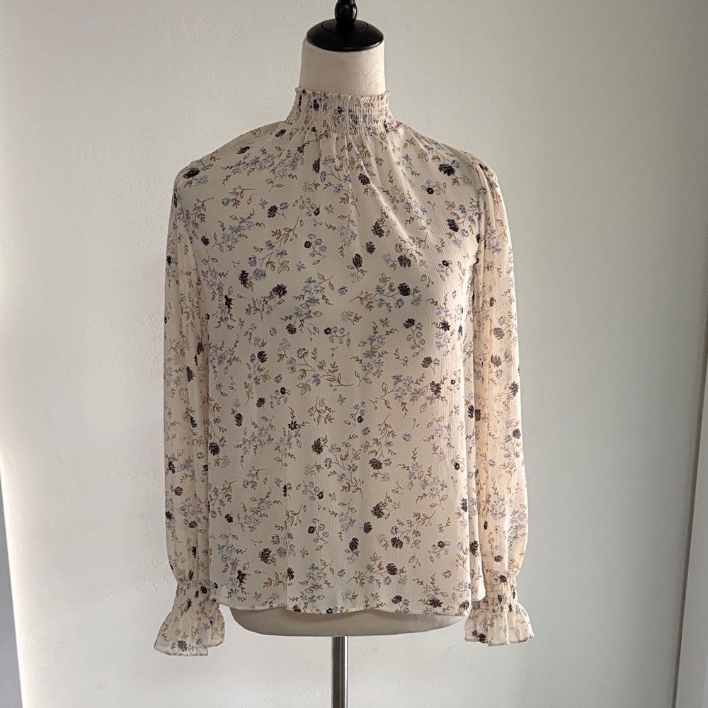 1. State Floral Blouse in Cream and Navy, Medium